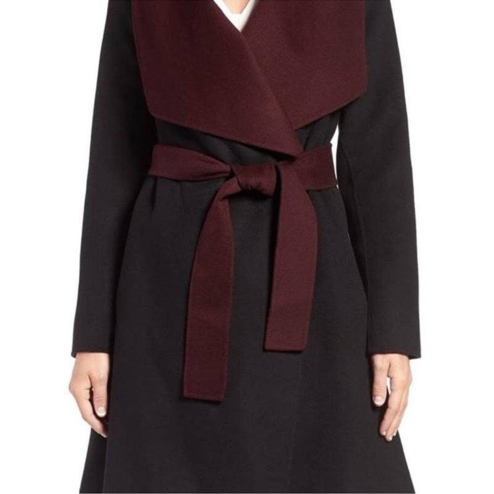 DVF Diane von Furstenberg Jenna Wrap Coat Knee length Black Burgundy Reversible - Picture 7 of 7